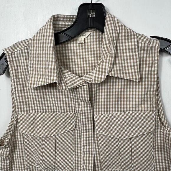 Sim & Sam Brown Gingham Sleeveless Button-Up Tank – Cotton, Size Small, NWOT - Picture 3 of 8